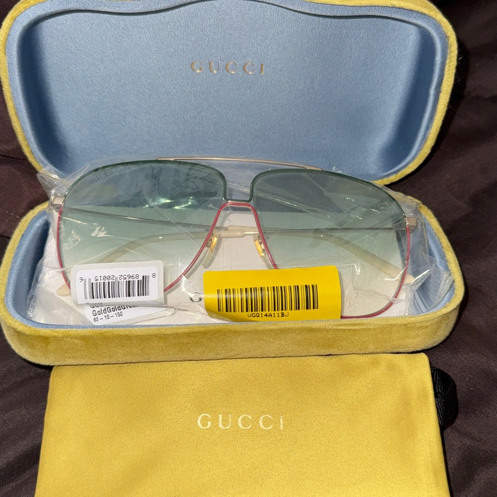 Gucci Gold and Green Sunglasses
